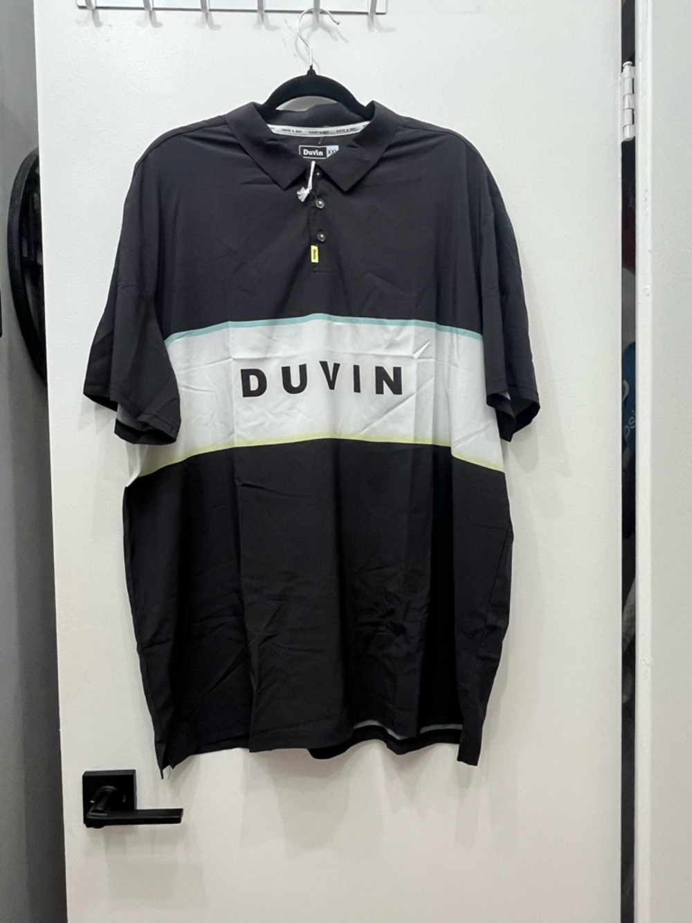 Duvin Beach Club Black & White Striped Retro Polo Shirt 2XL